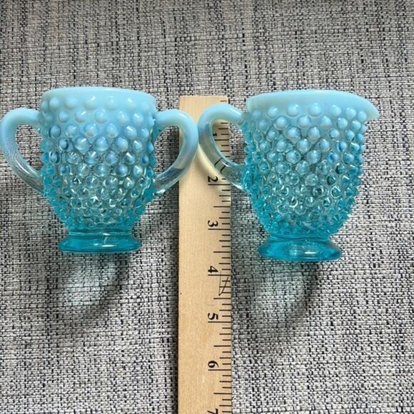 Vintage Fenton Blue Hobnail Opalescent Sugar Bowl Creamer Set‎ - Picture 8 of 8